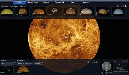 Screenshot from the Web-based version of WorldWide Telescope shows Venus